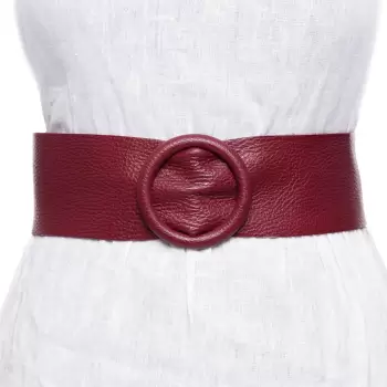 Curea bordo din piele naturala cu latime de 7 cm, catarama rotunda imbracata in piele imagine