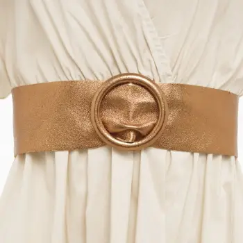 Curea bronz din piele naturala cu latime de 7 cm, catarama rotunda imbracata in piele imagine