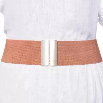 Curea camel 6 cm latime din material elastic, cu catarama aurie imagine