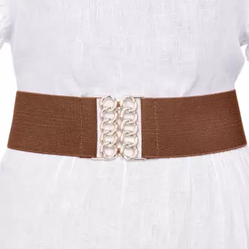 Curea camel de 6 cm, din material elastic cu catarama aurie imagine