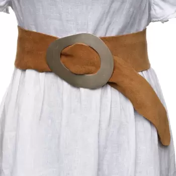 Curea camel din piele intoarsa naturala cu latime de 8 cm, catarama aurie neregulata imagine