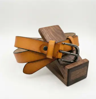 Curea dama din piele naturala camel cu catarama metalica imagine