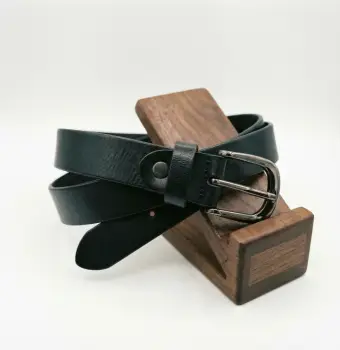 Curea dama din piele naturala neagra, cu catarama metalica imagine