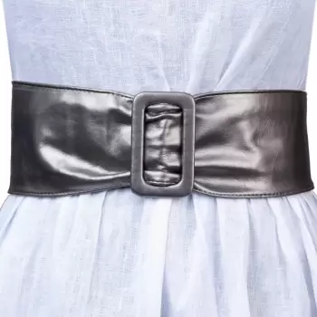 Curea din piele ecologica culoare metalizata cu latime de 7 cm, catarama dreptunghiulara imagine