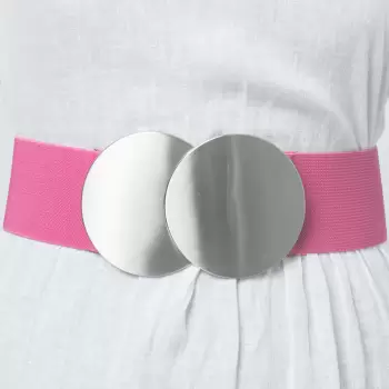 Curea elastica fucsia 6 cm latime cu catarama doua cercuri argintii imagine