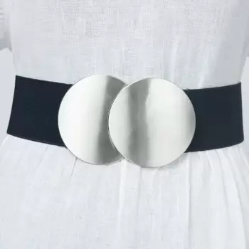 Curea elastica neagra 6 cm latime cu catarama doua cercuri argintii imagine