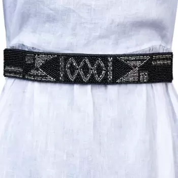 Curea elastica neagra cu aplicatie din margelute fine negre si argintii imagine