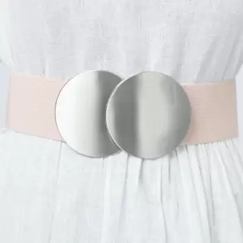 Curea elastica roz prafuit 6 cm latime cu catarama doua cercuri argintii imagine