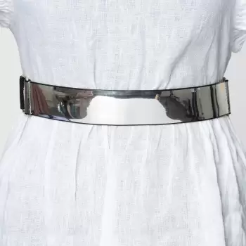 Curea flexibila argintie 4 cm cu material elastic negru la spate imagine