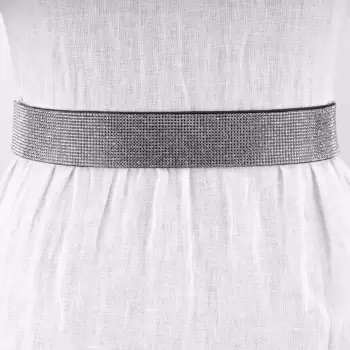 Curea flexibila argintie 4 cm cu material elastic negru la spate si strasuri argintii pe fata imagine