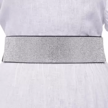 Curea flexibila argintie 6 cm cu material elastic negru la spate si strasuri argintii pe fata imagine