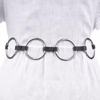 Curea flexibila cu 4 cercuri metalice argintii de 6 cm cu material elastic negru la spate imagine