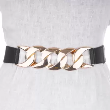 Curea flexibila cu decoratiune lant metalic si material elastic negru la spate imagine