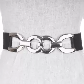 Curea flexibila cu decoratiune metalica argintie cu material elastic negru la spate imagine