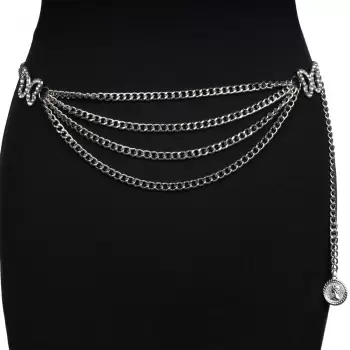 Curea flexibila cu lanturi metalice argintii si fluturi decorativi cu strasuri albe imagine