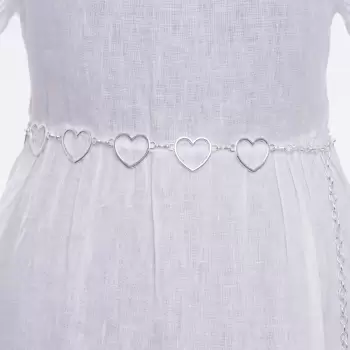 Curea flexibila metalica cu inimi, cu lant de prelungire, argintie imagine