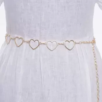 Curea flexibila metalica cu inimi, cu lant de prelungire, aurie imagine