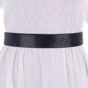 Curea flexibila neagra 4 cm cu material elastic negru la spate si strasuri negre pe fata imagine