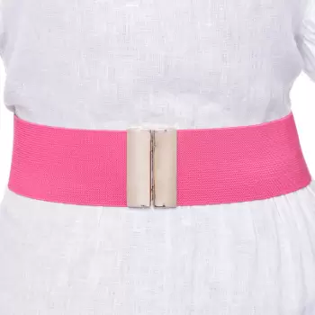 Curea fucsia 6 cm latime din material elastic, cu catarama aurie imagine