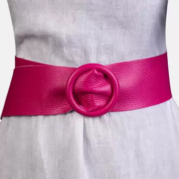 Curea fucsia din piele naturala cu latime de 7 cm, catarama rotunda imbracata in piele imagine