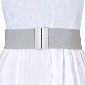 Curea gri 6 cm latime din material elastic, cu catarama argintie imagine