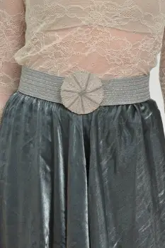 Curea gri lata de 5,5 cm, din material elastic cu catarama rotunda imagine