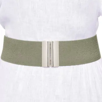 Curea kaki 6 cm latime din material elastic, cu catarama argintie imagine