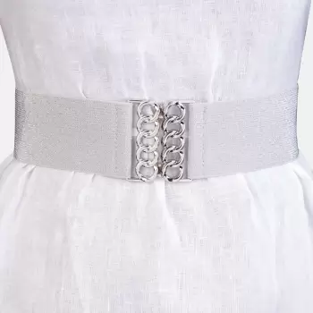 Curea lata argintie cu tesatura de lurex de 6 cm, din material elastic cu catarama argintie imagine