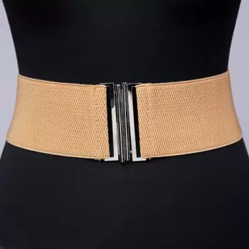 Curea lata bej din material elastic- 6 cm imagine