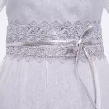 Curea lata de 10 cm petrecuta cu aplicatie din broderie textila, argintiu imagine