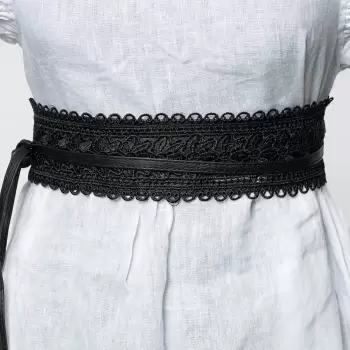 Curea lata de 10 cm petrecuta neagra, din piele ecologica cu aplicatie din broderie textila imagine