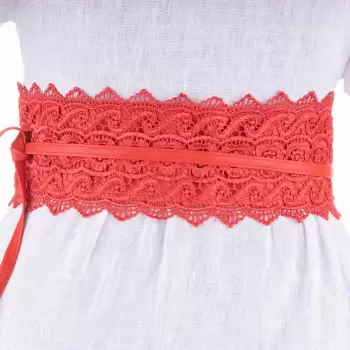 Curea lata de 10 cm petrecuta rosie cu aplicatie din broderie textila imagine