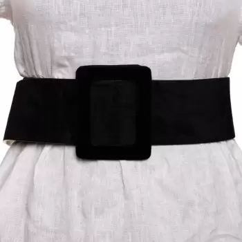 Curea lata de 7cm cu catifea neagra si catarama dreptunghiulara cu colturi rotunjite imagine