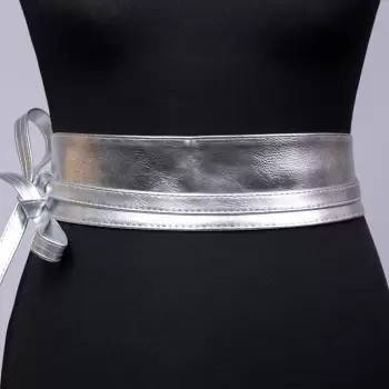 Curea lata petrecuta argintie din piele ecologica imagine