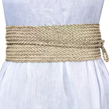 Curea lata petrecuta bej din impletitura de piele ecologica imagine