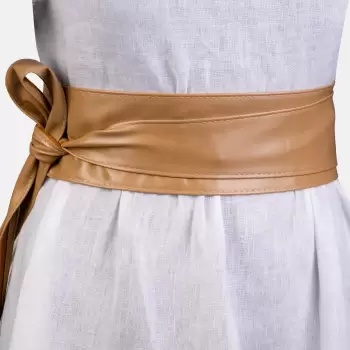 Curea lata petrecuta bej din piele ecologica imagine