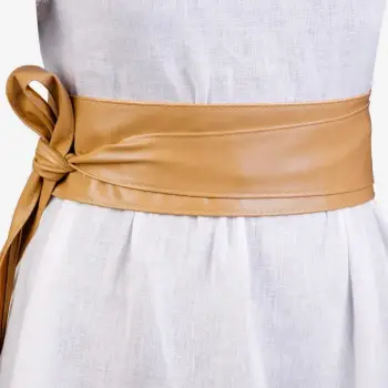 Curea lata petrecuta camel deschis din piele naturala imagine