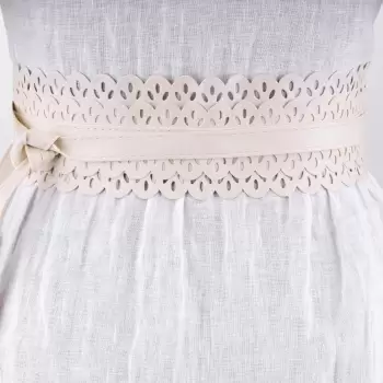 Curea lata petrecuta, din piele ecologica cu model decupat, bej imagine