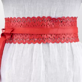 Curea lata petrecuta, din piele ecologica cu model decupat, rosie imagine