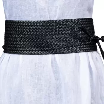 Curea lata petrecuta neagra din impletitura de piele ecologica imagine