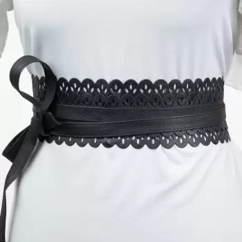 Curea lata petrecuta neagra, din piele ecologica cu model decupat imagine