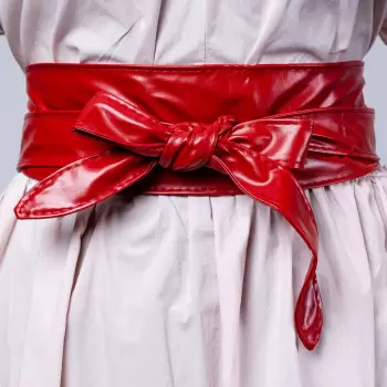 Curea lata petrecuta rosie din piele ecologica usor lucioasa imagine