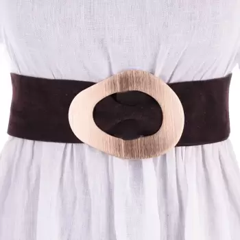 Curea maro inchis din piele intoarsa naturala cu latime de 8 cm, catarama aurie neregulata imagine