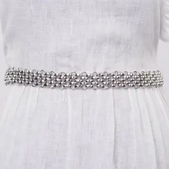 Curea metalica argintie 2.5 cm, impletitura flexibila imagine