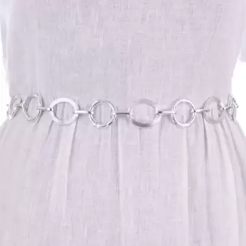 Curea metalica argintie cu cercuri neregulate, flexibila cu lant de prelungire imagine