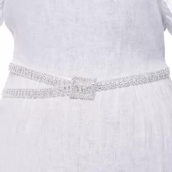 Curea metalica argintie cu strasuri albe de 1.5 cm, flexibila cu catarama patrata imagine