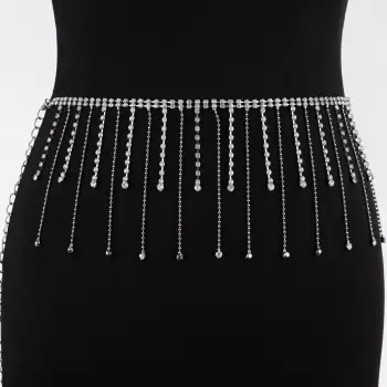 Curea metalica argintie cu strasuri albe si elemente inegale decarative imagine