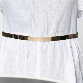 Curea metalica aurie 1.5 cm cu material elastic bej la spate imagine