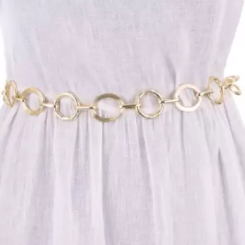 Curea metalica aurie cu cercuri neregulate, flexibila cu lant de prelungire imagine