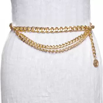 Curea metalica aurie cu model lant si alte 2 lanturi decorative imagine